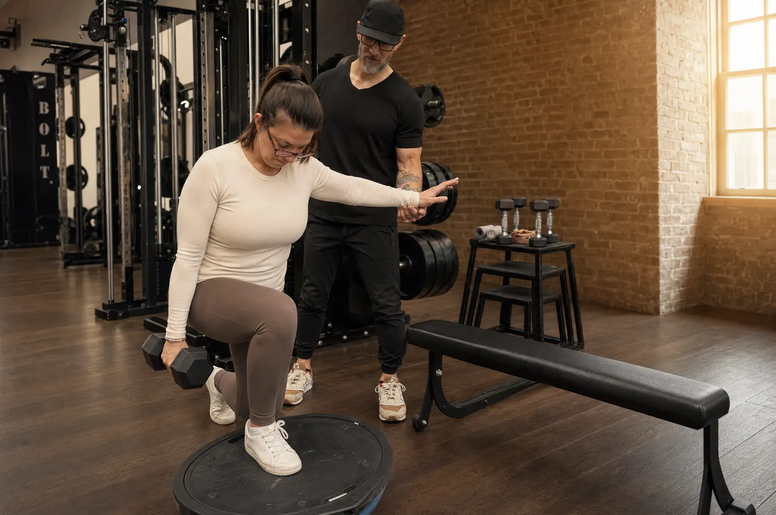 Jonathan Pirpich coaching a woman client at Lone Star Fitness in Flower Mound
